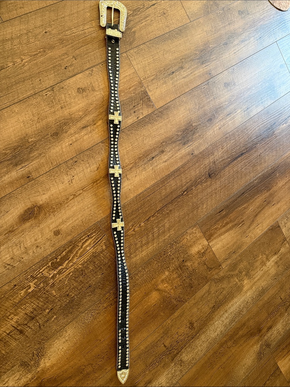 Blazin Roxx Black Belt with Gold Cross Stud Accents